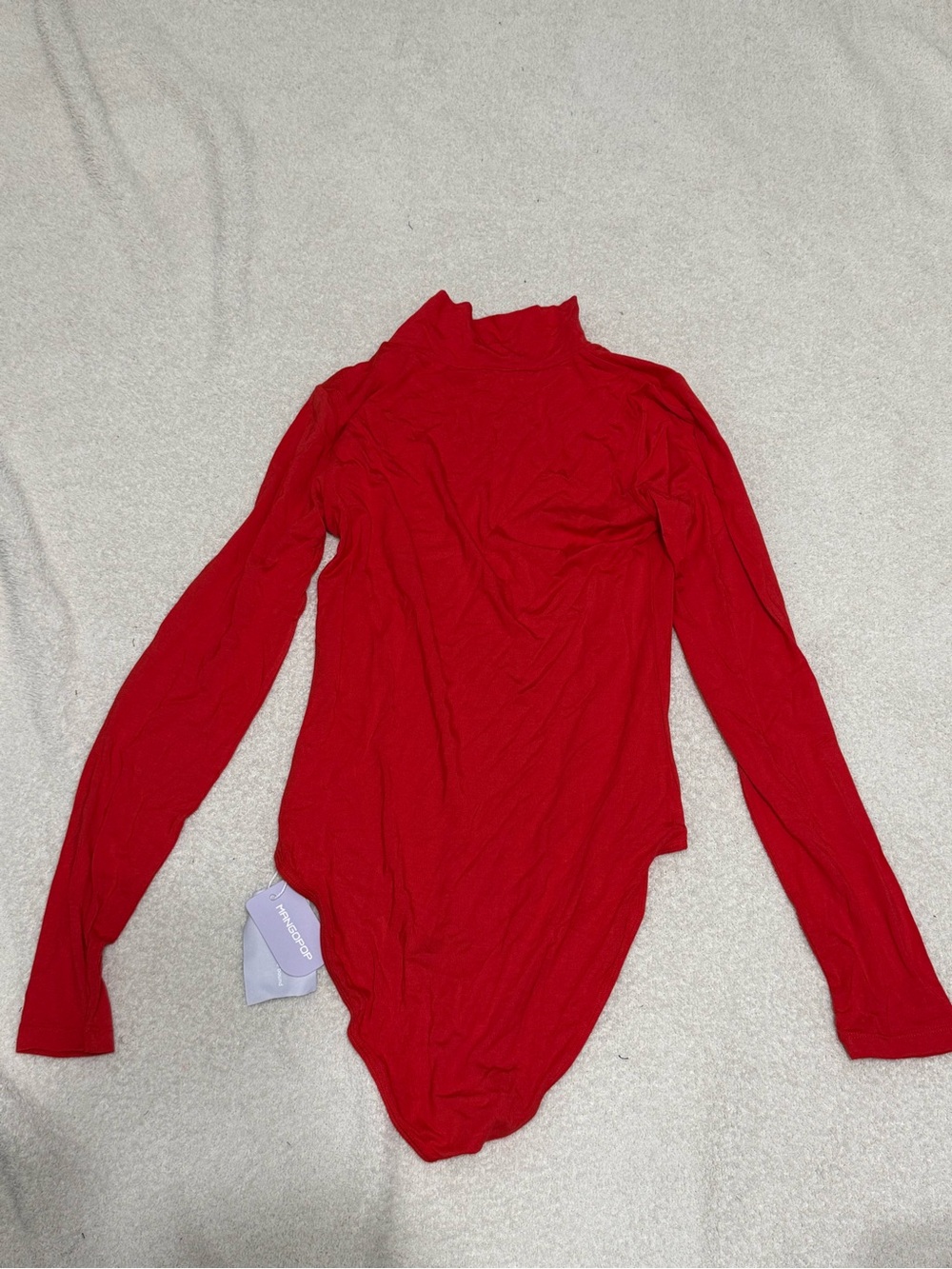 Mango Red Long Sleeve Mock Neck Bodysuit